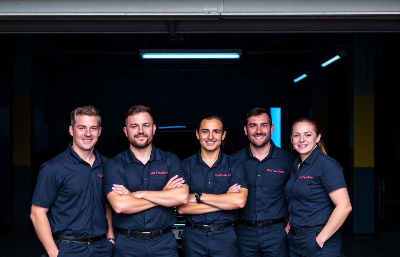 The ShineDrive detailing team standing in their wash facility